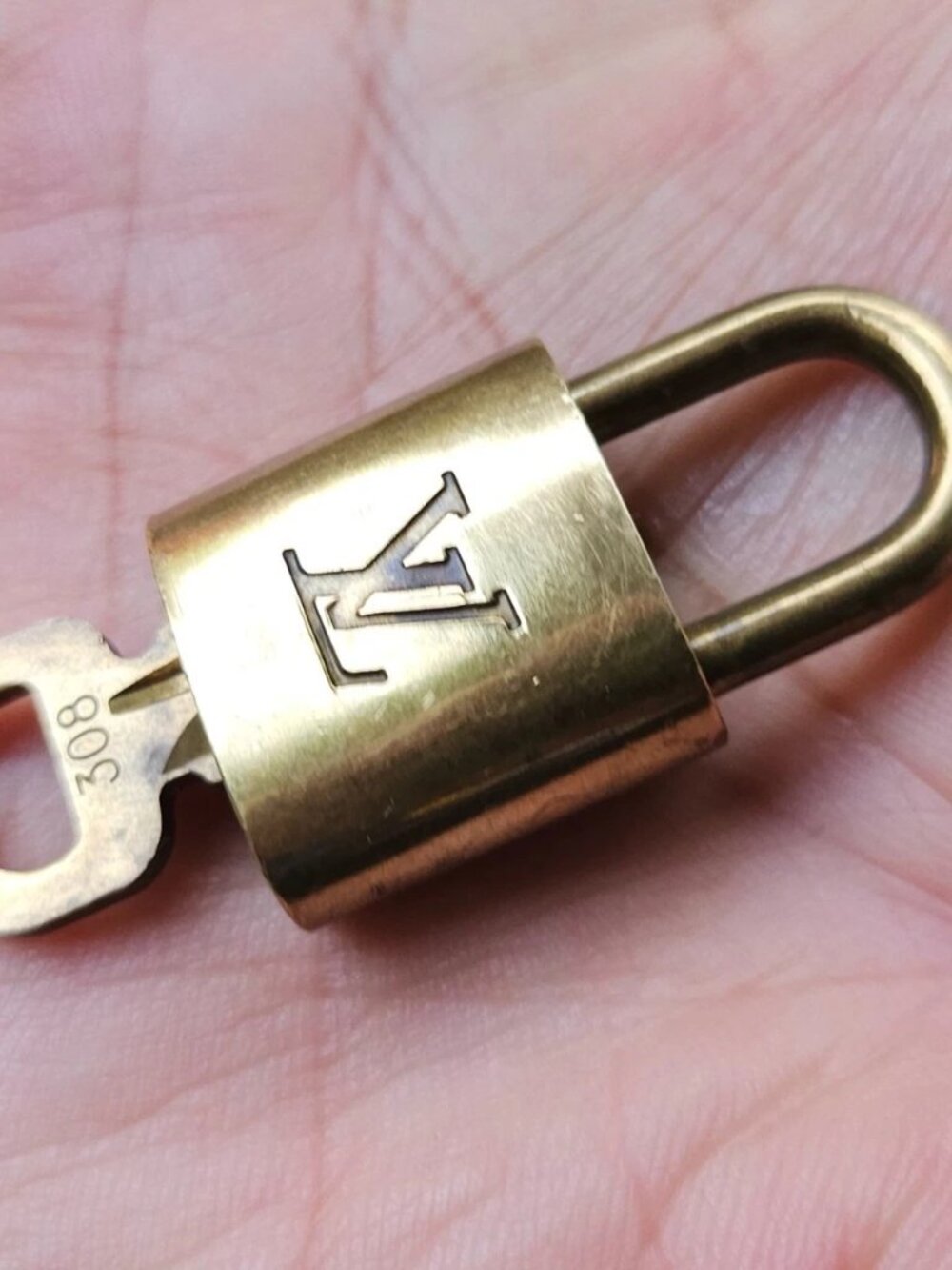 Vintage Louis Vuitton Key Lock Pendant Necklace Gold Tone Padlock Made in France - Picture 10 of 12
